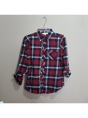 My Style Red And Black Plaid Button Down  Shirt Size Small